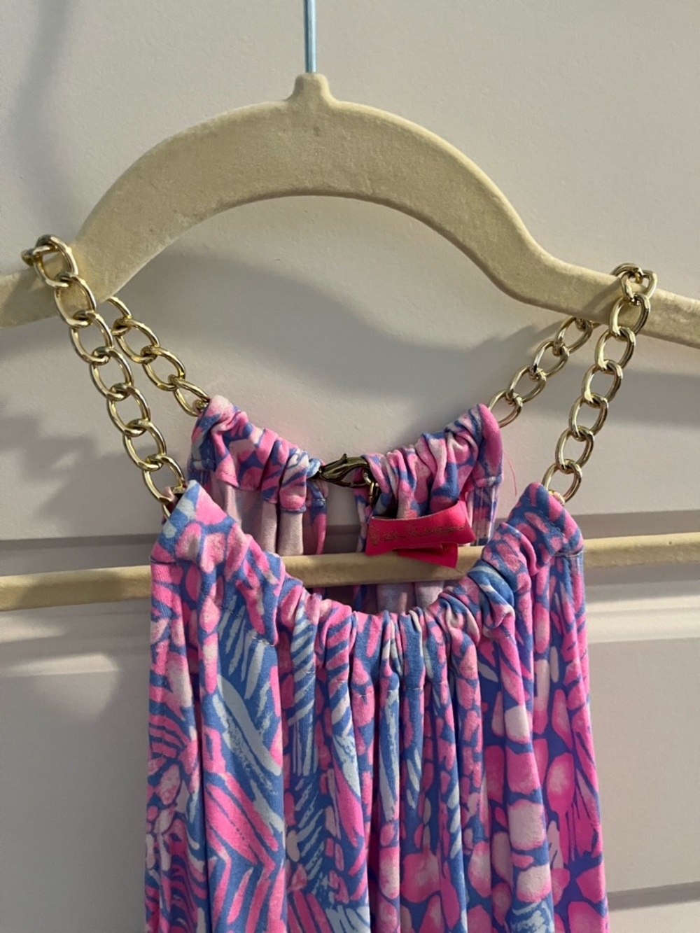 Like New Lilly Pulitzer Gold Chain Halter Neck Jumpsuit with Elastic Waist - Picture 8 of 9